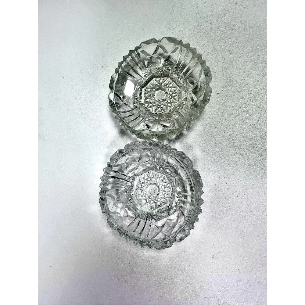 Vintage Cut Crystal Glass Round Trinket Dish With Lid Star Pattern Jewellery Box